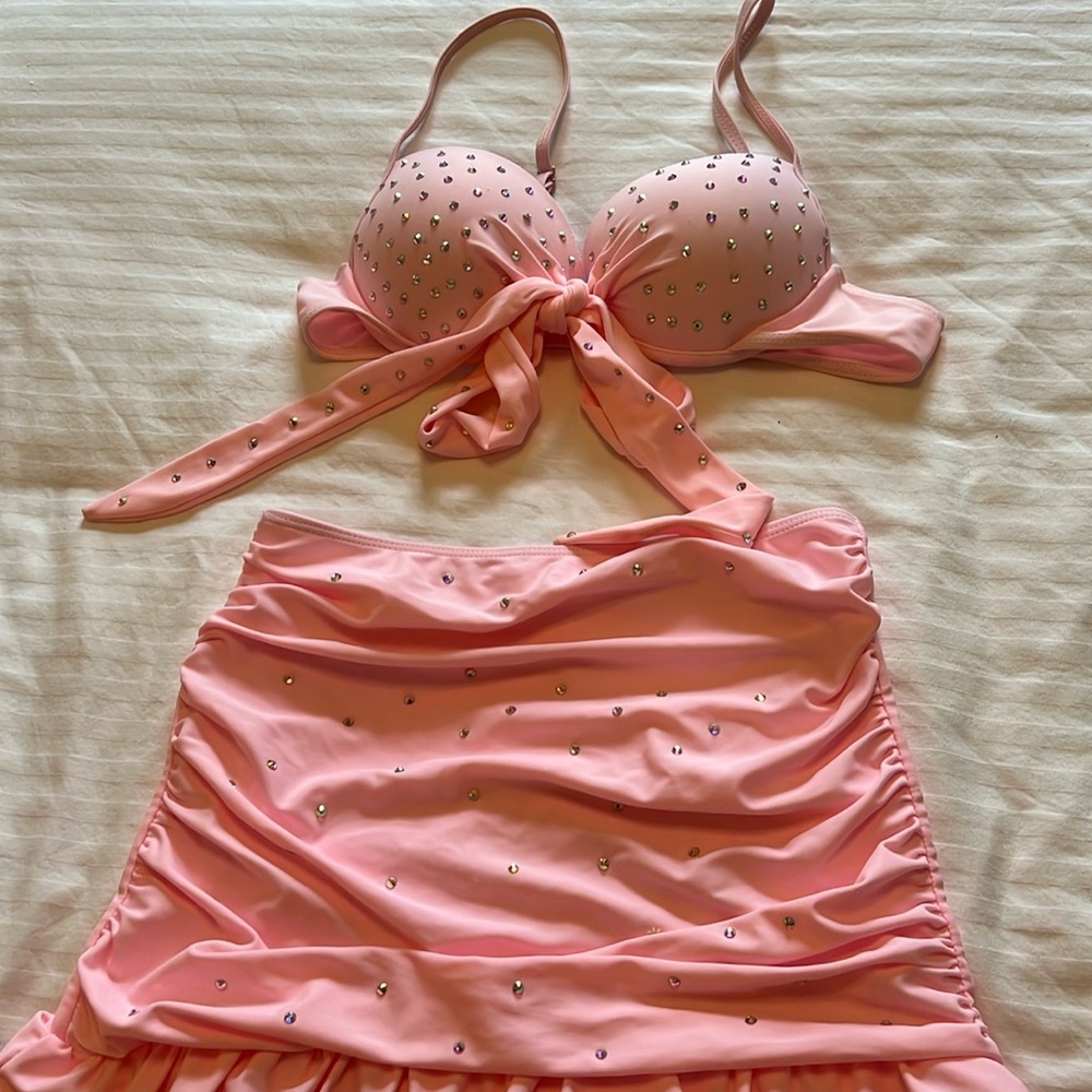 Pink retro bikini with skirt
